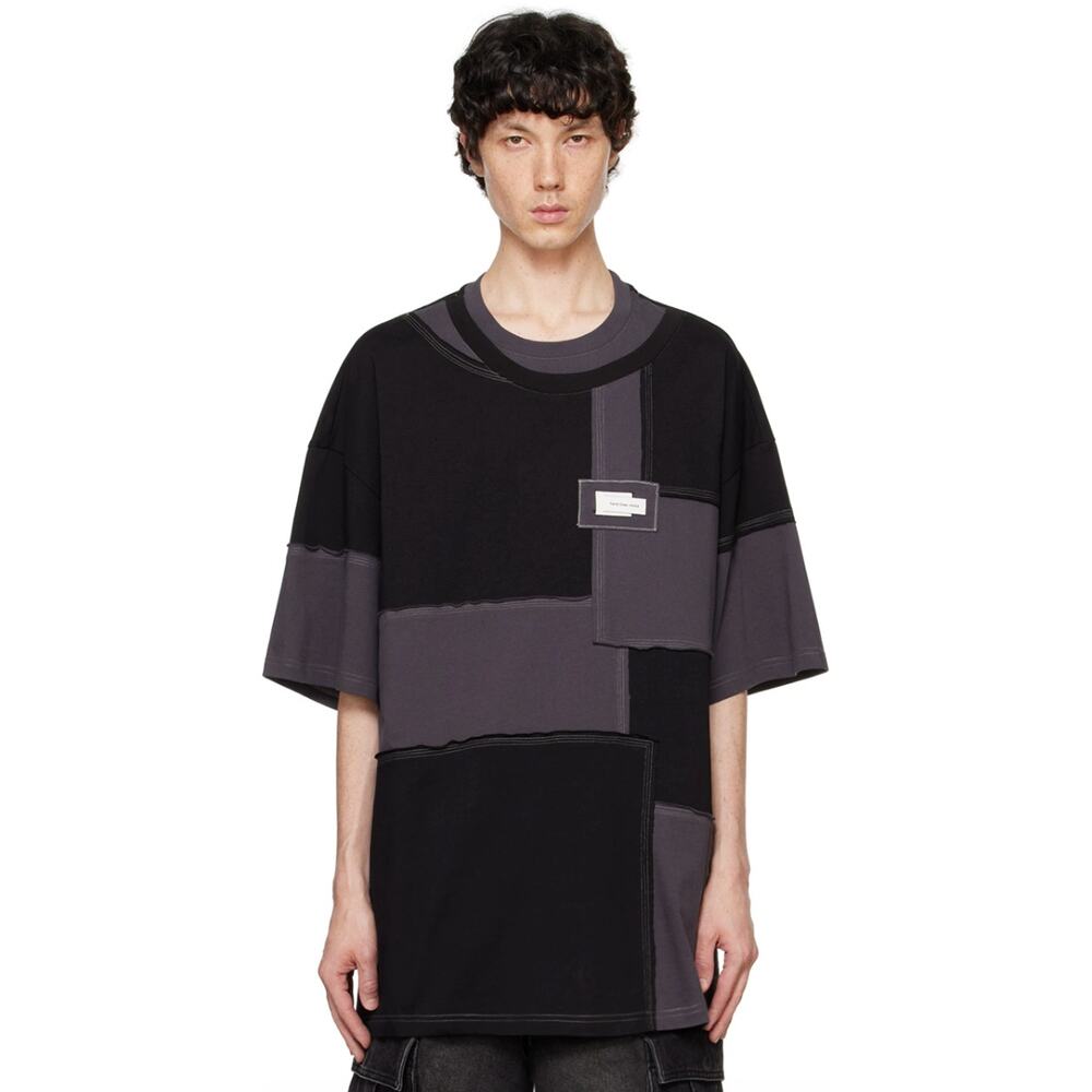 Feng Chen Wang | Black & Gray Patchwork T-shirt *Cropped* XL